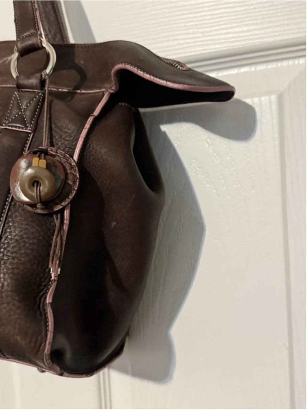 Levenger Soft Distressed Leather Duffle Weekender Bag Purplish Brown Pink 12x12